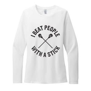 I Beat People With A Stick Funny Lacrosse Player Womens CVC Long Sleeve Shirt