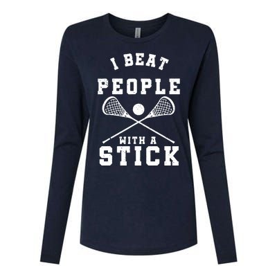 I Beat People With A Stick Shirts Funny Lacrosse Player Womens Cotton Relaxed Long Sleeve T-Shirt