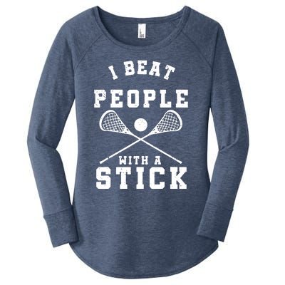 I Beat People With A Stick Shirts Funny Lacrosse Player Women's Perfect Tri Tunic Long Sleeve Shirt