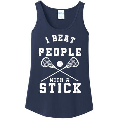 I Beat People With A Stick Shirts Funny Lacrosse Player Ladies Essential Tank