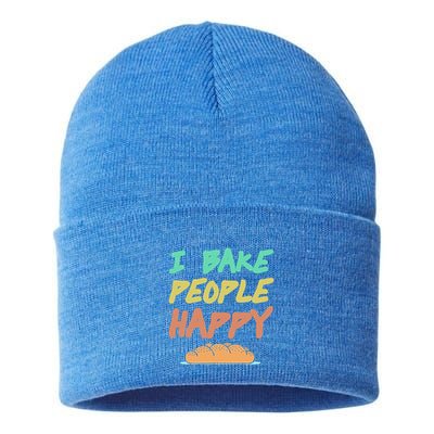 I Bake People Happy Retro Awesome Baking Design Present Gift Sustainable Knit Beanie