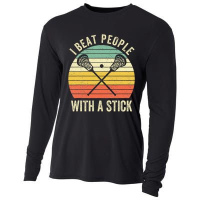 I Beat People With A Stick Funny Lacrosse Player Cooling Performance Long Sleeve Crew