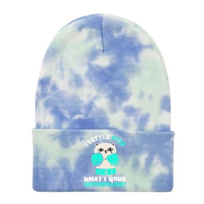 I Battle Ptsd Cat Ptsd Awareness Great Gift Tie Dye 12in Knit Beanie