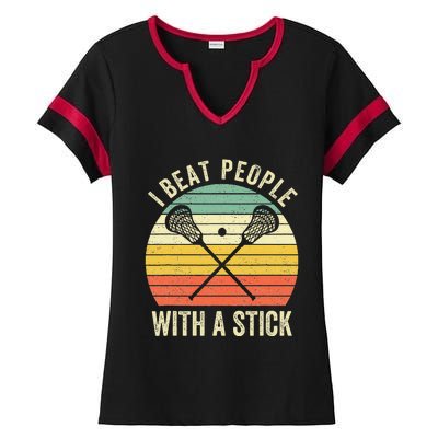 I Beat People With A Stick Funny Lacrosse Player Ladies Halftime Notch Neck Tee