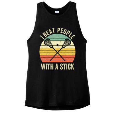 I Beat People With A Stick Funny Lacrosse Player Ladies PosiCharge Tri-Blend Wicking Tank