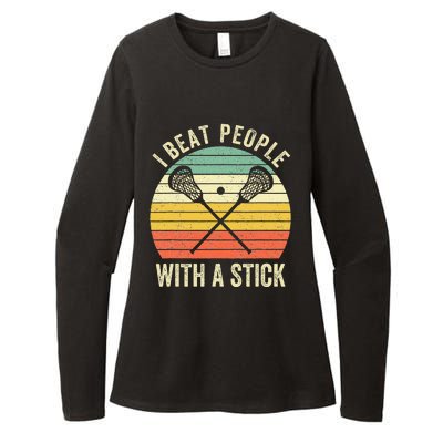 I Beat People With A Stick Funny Lacrosse Player Womens CVC Long Sleeve Shirt