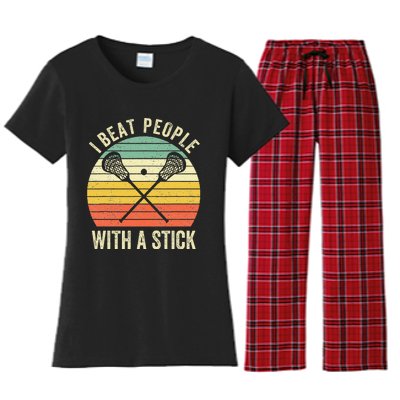 I Beat People With A Stick Funny Lacrosse Player Women's Flannel Pajama Set