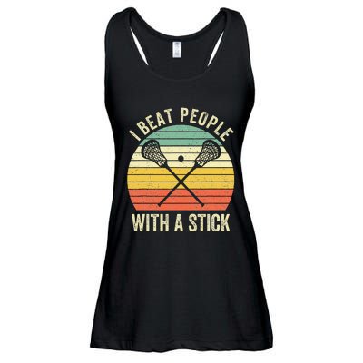 I Beat People With A Stick Funny Lacrosse Player Ladies Essential Flowy Tank