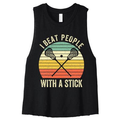 I Beat People With A Stick Funny Lacrosse Player Women's Racerback Cropped Tank