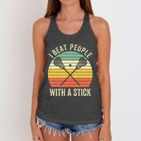 I Beat People With A Stick Funny Lacrosse Player Women's Knotted Racerback Tank