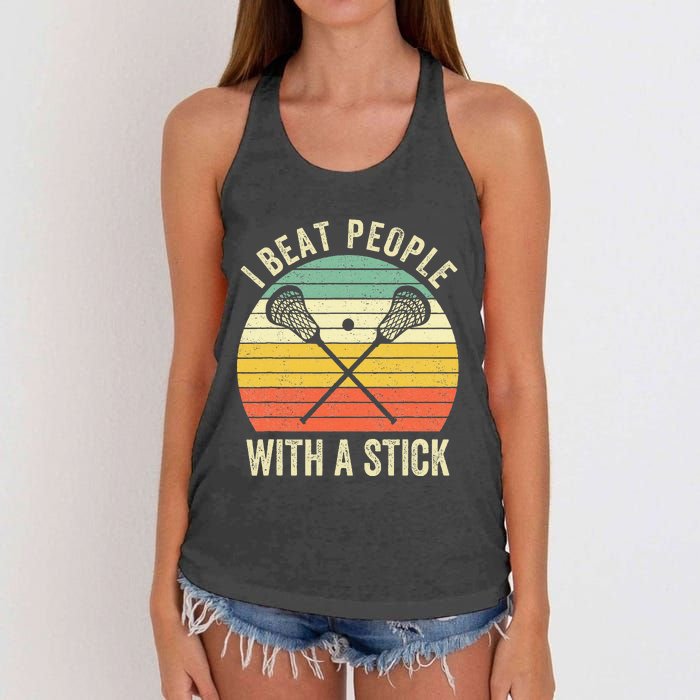 I Beat People With A Stick Funny Lacrosse Player Women's Knotted Racerback Tank