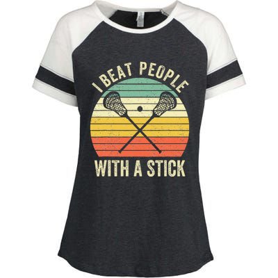 I Beat People With A Stick Funny Lacrosse Player Enza Ladies Jersey Colorblock Tee