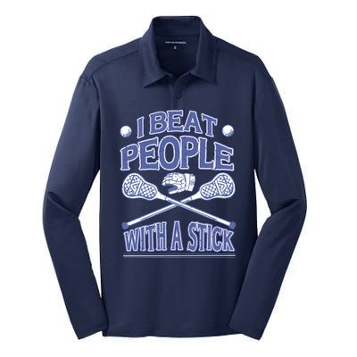 I Beat People With A Stick Lacrosse Sport Silk Touch Performance Long Sleeve Polo