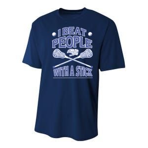 I Beat People With A Stick Lacrosse Sport Youth Performance Sprint T-Shirt