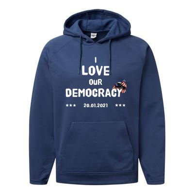 Inauguration Biden President I Love Our Democracy Usa Flag Gift Performance Fleece Hoodie