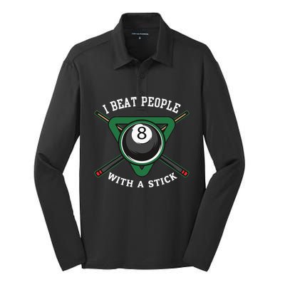 I Beat People With A Stick Billiards Ball Pool Silk Touch Performance Long Sleeve Polo