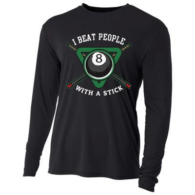 I Beat People With A Stick Billiards Ball Pool Cooling Performance Long Sleeve Crew