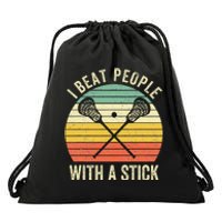 I Beat People With A Stick Lacrosse Player Drawstring Bag