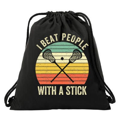 I Beat People With A Stick Lacrosse Player Drawstring Bag