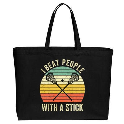 I Beat People With A Stick Lacrosse Player Cotton Canvas Jumbo Tote