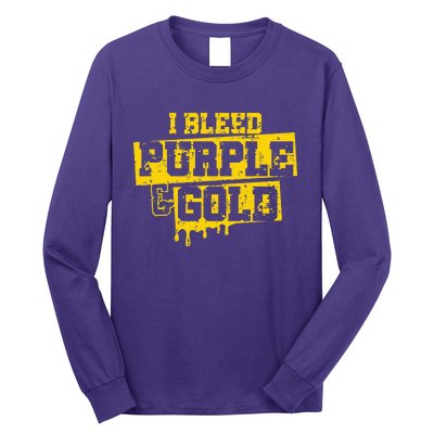 I Bleed Purple & Gold Game Day Group School Football Sports Long Sleeve Shirt