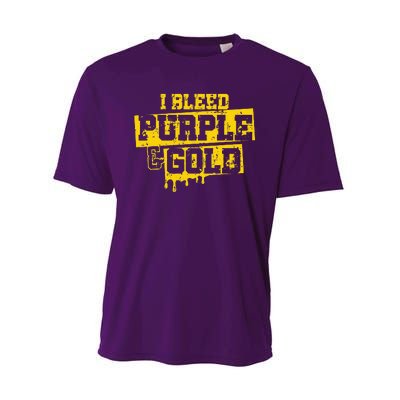 I Bleed Purple & Gold Game Day Group School Football Sports Performance Sprint T-Shirt