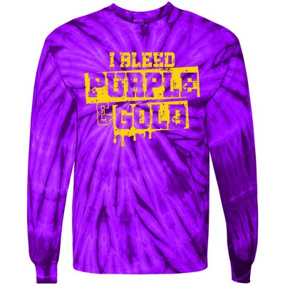 I Bleed Purple & Gold Game Day Group School Football Sports Tie-Dye Long Sleeve Shirt