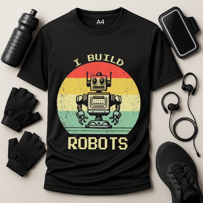 I Build Robots Retro Vintage Robotics Engineer Cooling Performance Crew T-Shirt