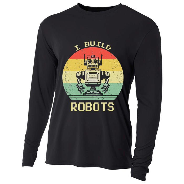 I Build Robots Retro Vintage Robotics Engineer Cooling Performance Long Sleeve Crew