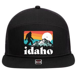 Idaho Bigfoot Retro Mountains 7 Panel Mesh Trucker Snapback Hat