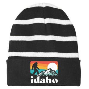 Idaho Bigfoot Retro Mountains Striped Beanie with Solid Band