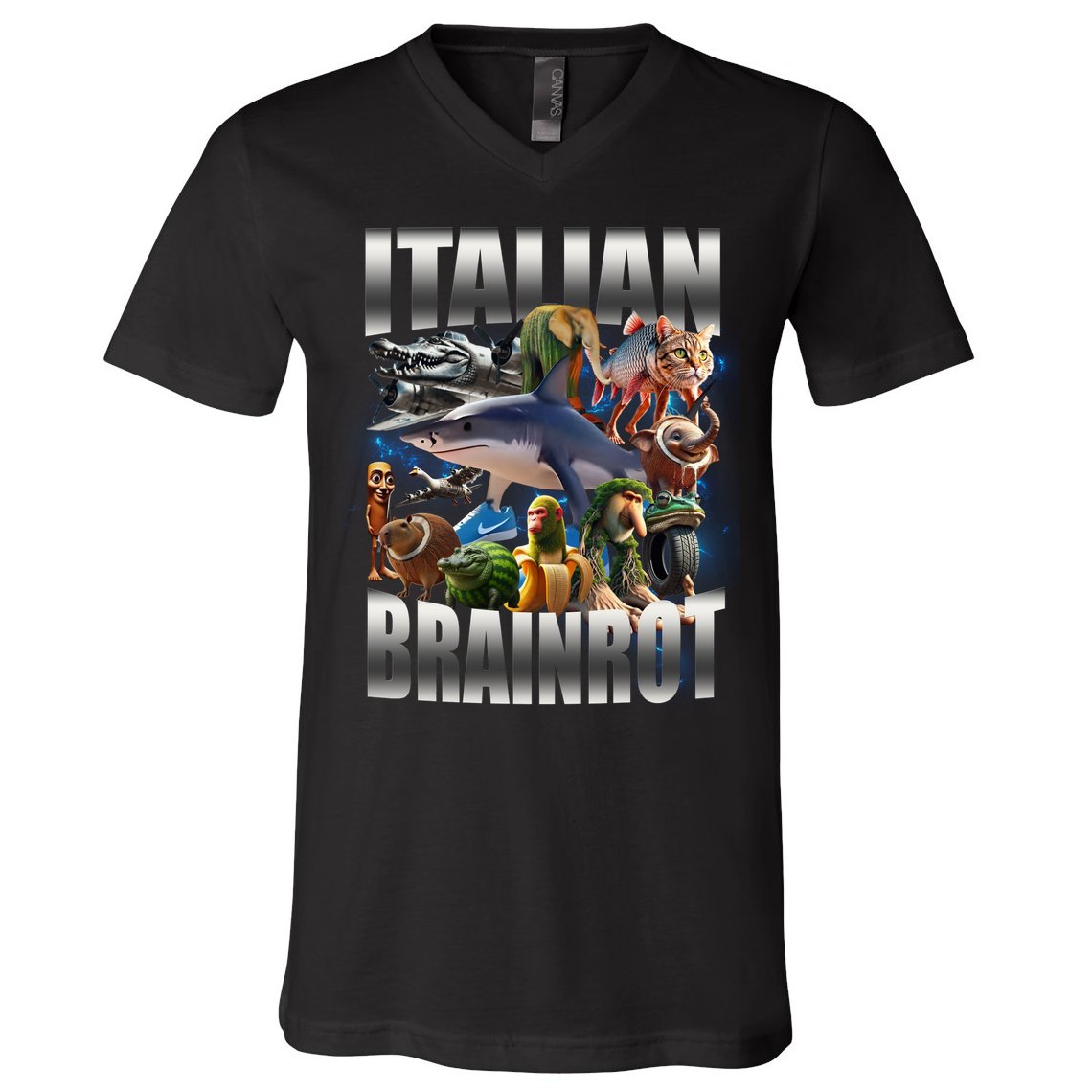 Italian Brainrot Shark V-Neck T-Shirt