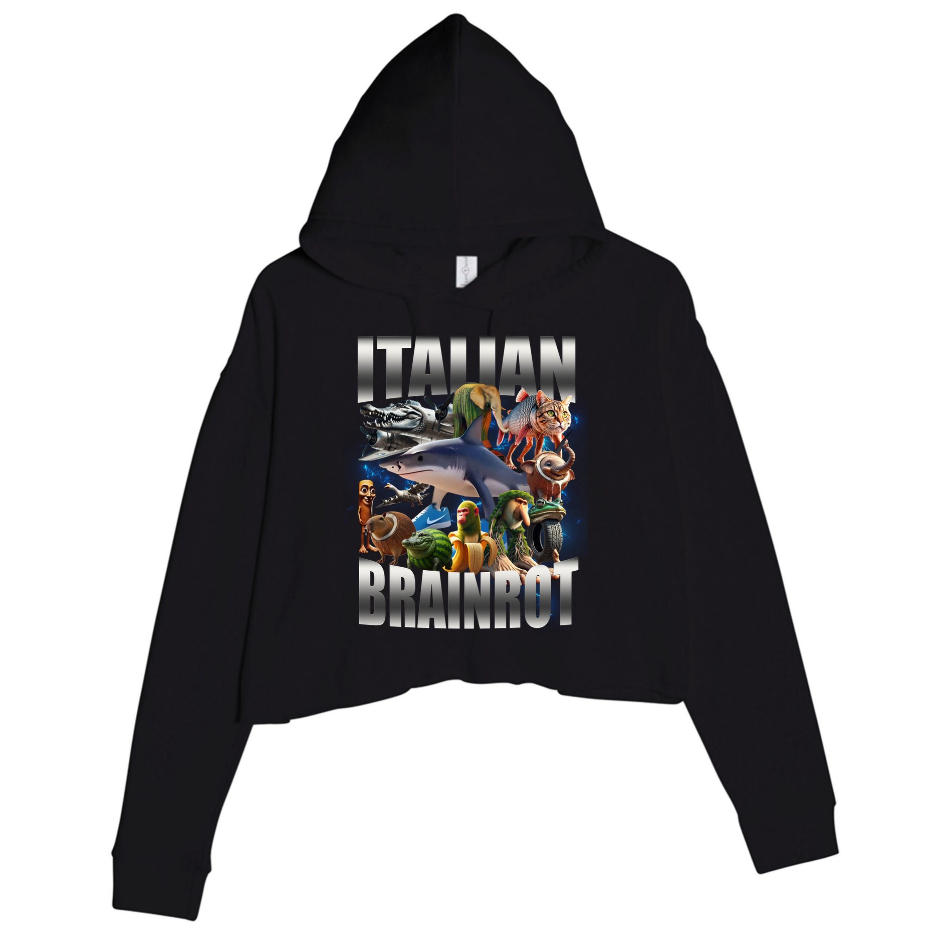 Italian Brainrot Shark Crop Fleece Hoodie