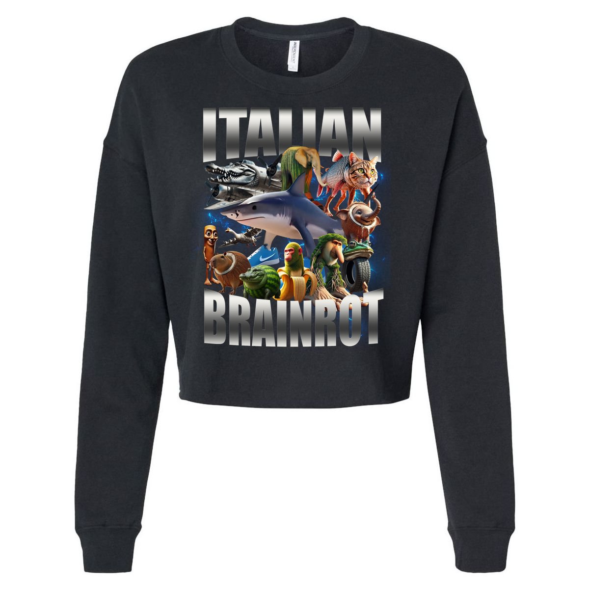 Italian Brainrot Shark Cropped Pullover Crew