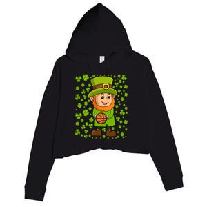 Irish Basketball St Patricks Day Leprechaun Funny Gift Crop Fleece Hoodie