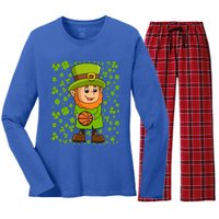 Irish Basketball St Patricks Day Leprechaun Funny Gift Women's Long Sleeve Flannel Pajama Set 