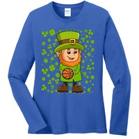 Irish Basketball St Patricks Day Leprechaun Funny Gift Ladies Long Sleeve Shirt