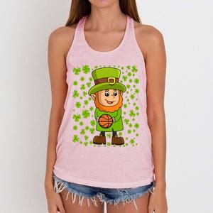 Irish Basketball St Patricks Day Leprechaun Funny Gift Women's Knotted Racerback Tank