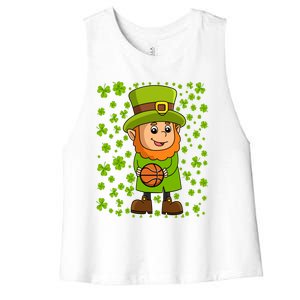 Irish Basketball St Patricks Day Leprechaun Funny Gift Women's Racerback Cropped Tank