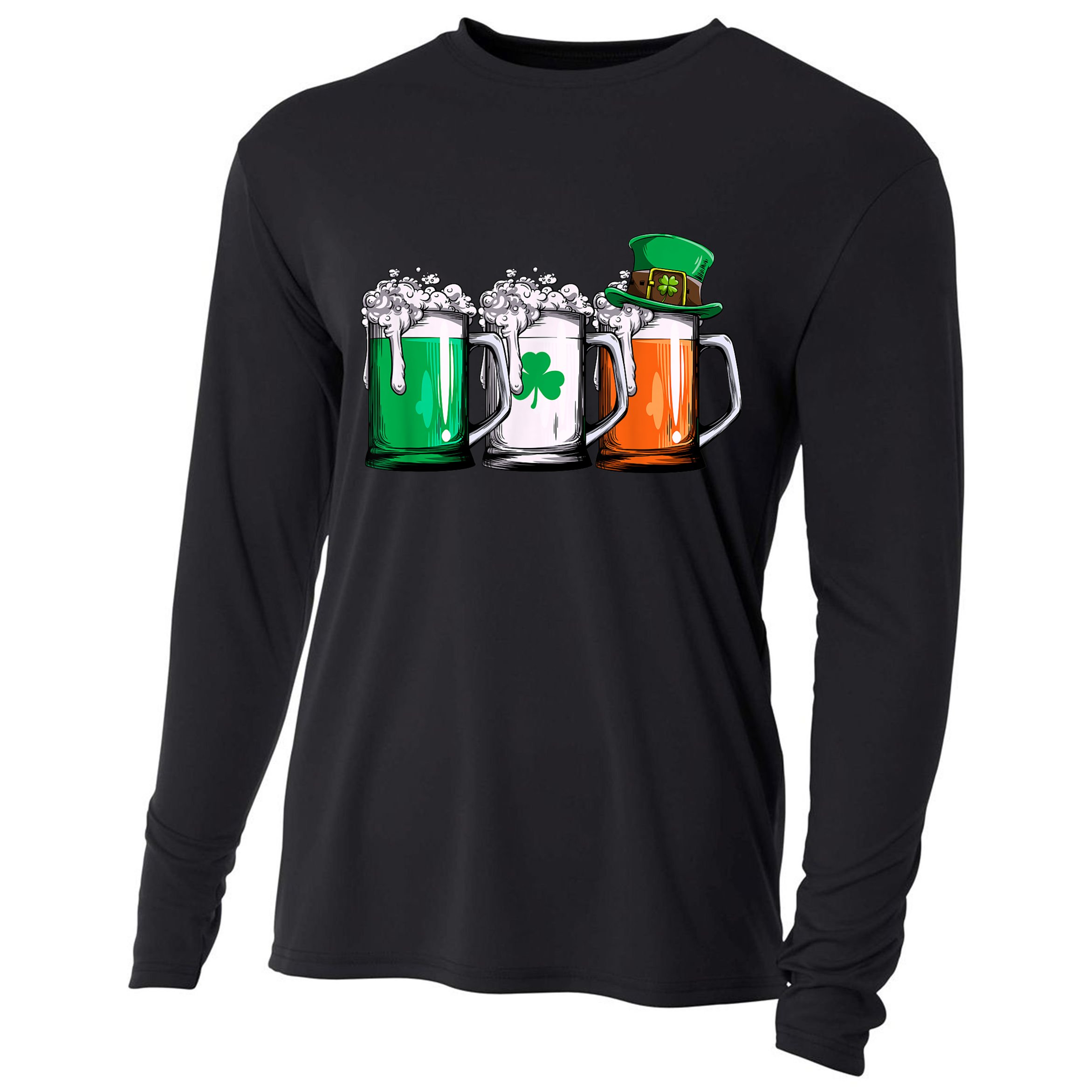 Irish Beer Ireland Flag St Patricks Day Men Women Leprechaun Cooling Performance Long Sleeve Crew