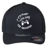 I'm Busy Saving The Universe Gamer Flexfit Unipanel Trucker Cap