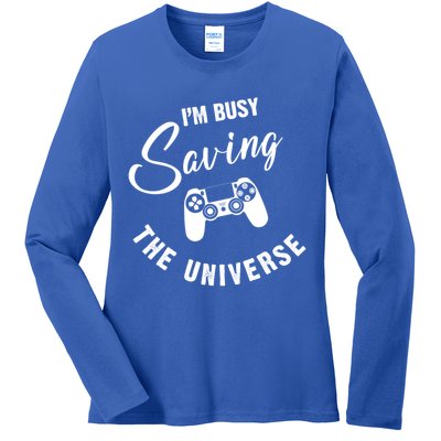 I'm Busy Saving The Universe Gamer Ladies Long Sleeve Shirt