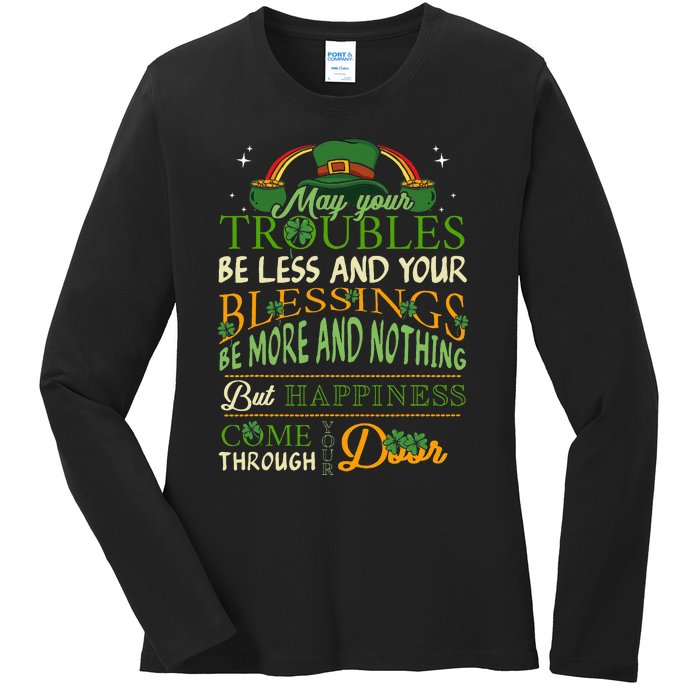 Irish Blessing St Patricks Day Leprechaun Rainbow Irish Gift Ladies Long Sleeve Shirt