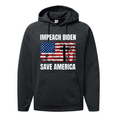 Impeach Biden Save America Pro America Anti Biden Impeach Performance Fleece Hoodie