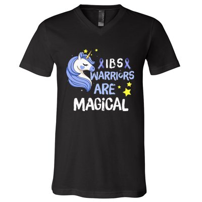 Irritable Bowel Syndrome Warriors Unicorn IBS Periwinkle V-Neck T-Shirt