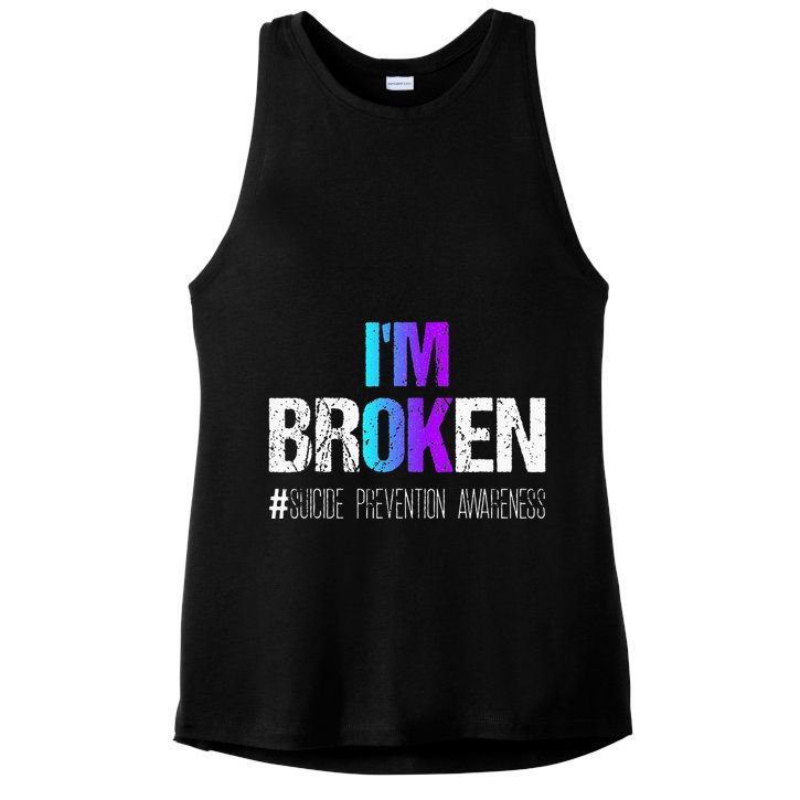 I'm broken Teal & Purple Ribbon Suicide Prevention Awareness Ladies PosiCharge Tri-Blend Wicking Tank