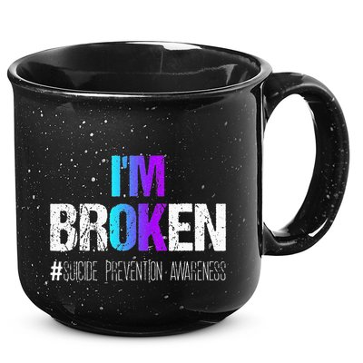 I'm broken Teal & Purple Ribbon Suicide Prevention Awareness 15oz Campfire Ceramic Mug