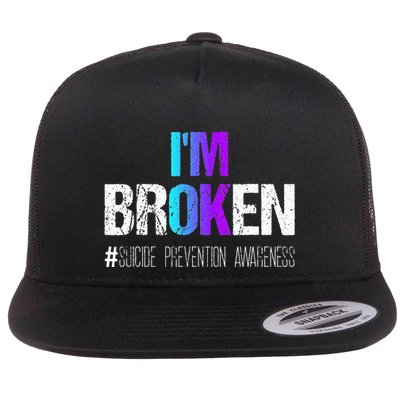 I'm broken Teal & Purple Ribbon Suicide Prevention Awareness Flatbill Hat