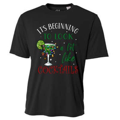 It's Beginning To Look A Lot Like Cocktails Funny Christmas Sweatshirt Cooling Performance Crew T-Shirt