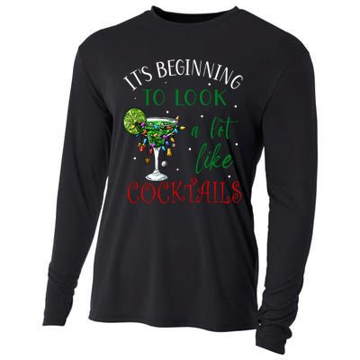 It's Beginning To Look A Lot Like Cocktails Funny Christmas Sweatshirt Cooling Performance Long Sleeve Crew